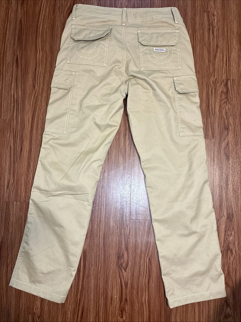 True Religion Men’s Beige Cotton Twill Cargo Pants Straight Leg, Button, Size 30